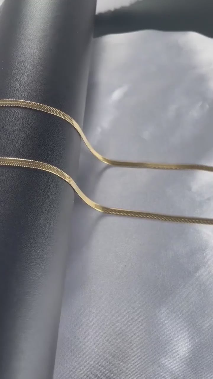 Gold Snake Chain Necklase - 925 Sterling Silver Herringbone Choker