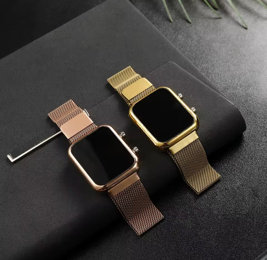 Women’s Rose Gold LED Digital Watch – Waterproof, Magnetic Mesh Band, Fashionable