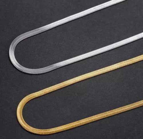 Gold Snake Chain Necklase - 925 Sterling Silver Herringbone Choker