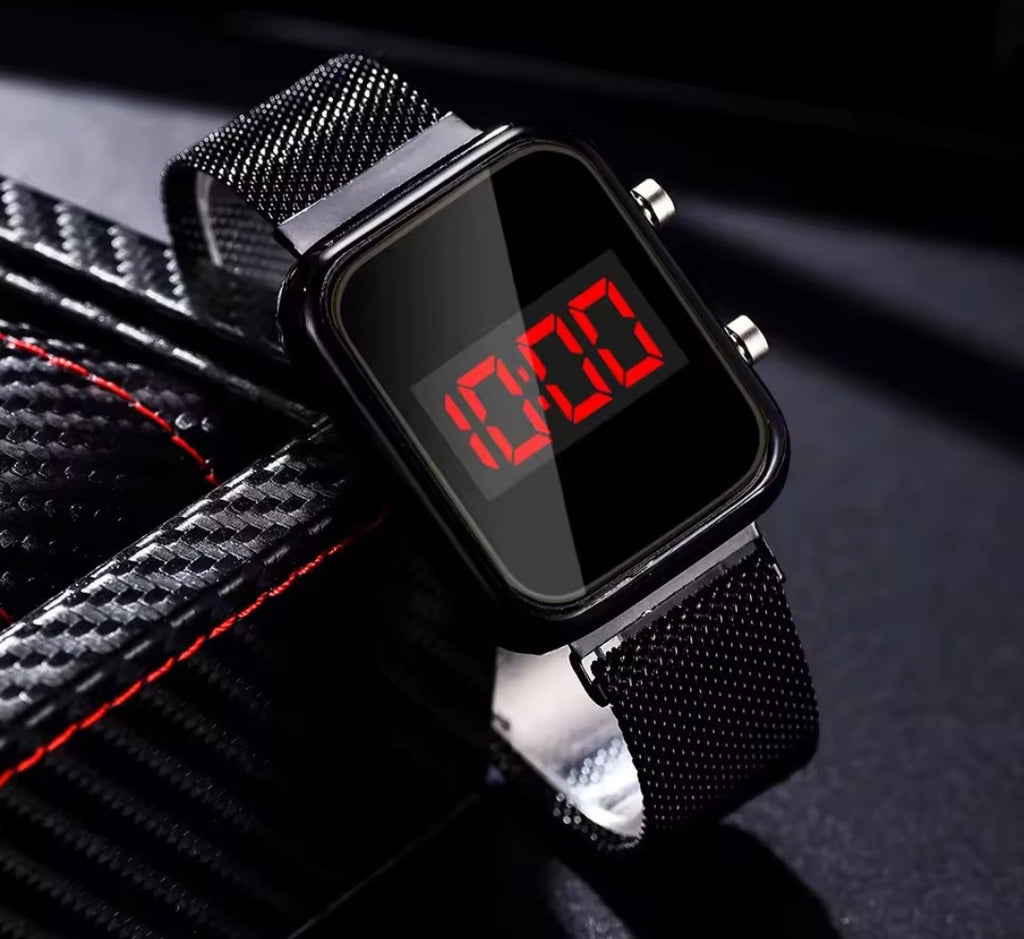 Women’s Rose Gold LED Digital Watch – Waterproof, Magnetic Mesh Band, Fashionable