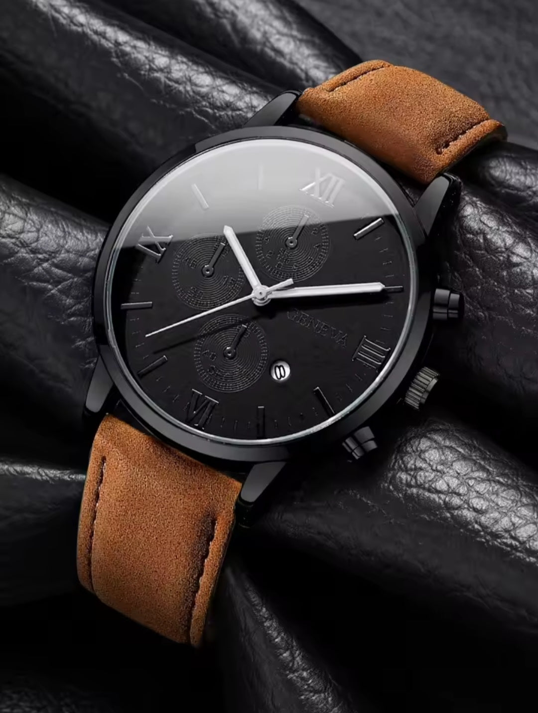 Elegant Men’s Leather Quartz Watch – Casual, Business, Unisex with Calendar