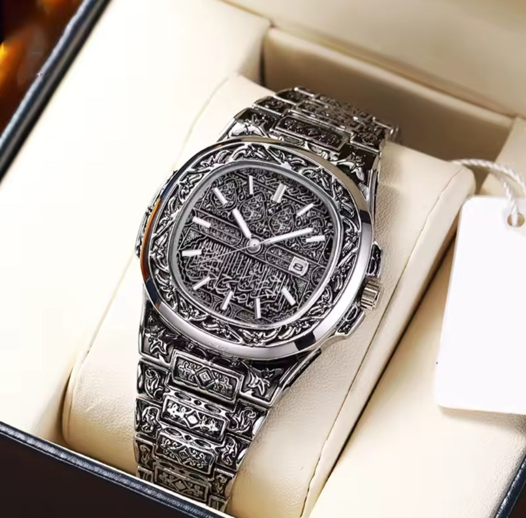 Luxury Men’s Quartz Watch – Auto Calendar, Stainless Steel, Vintage Style