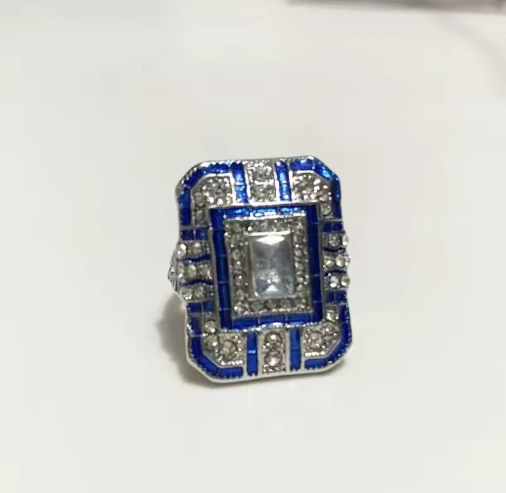 Royal Azure Vintage Square Ring - Handcrafted 925 Sterling Silver with AAA Blue Zircon.