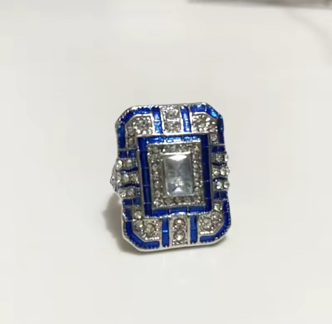 Royal Azure Vintage Square Ring - Handcrafted 925 Sterling Silver with AAA Blue Zircon.