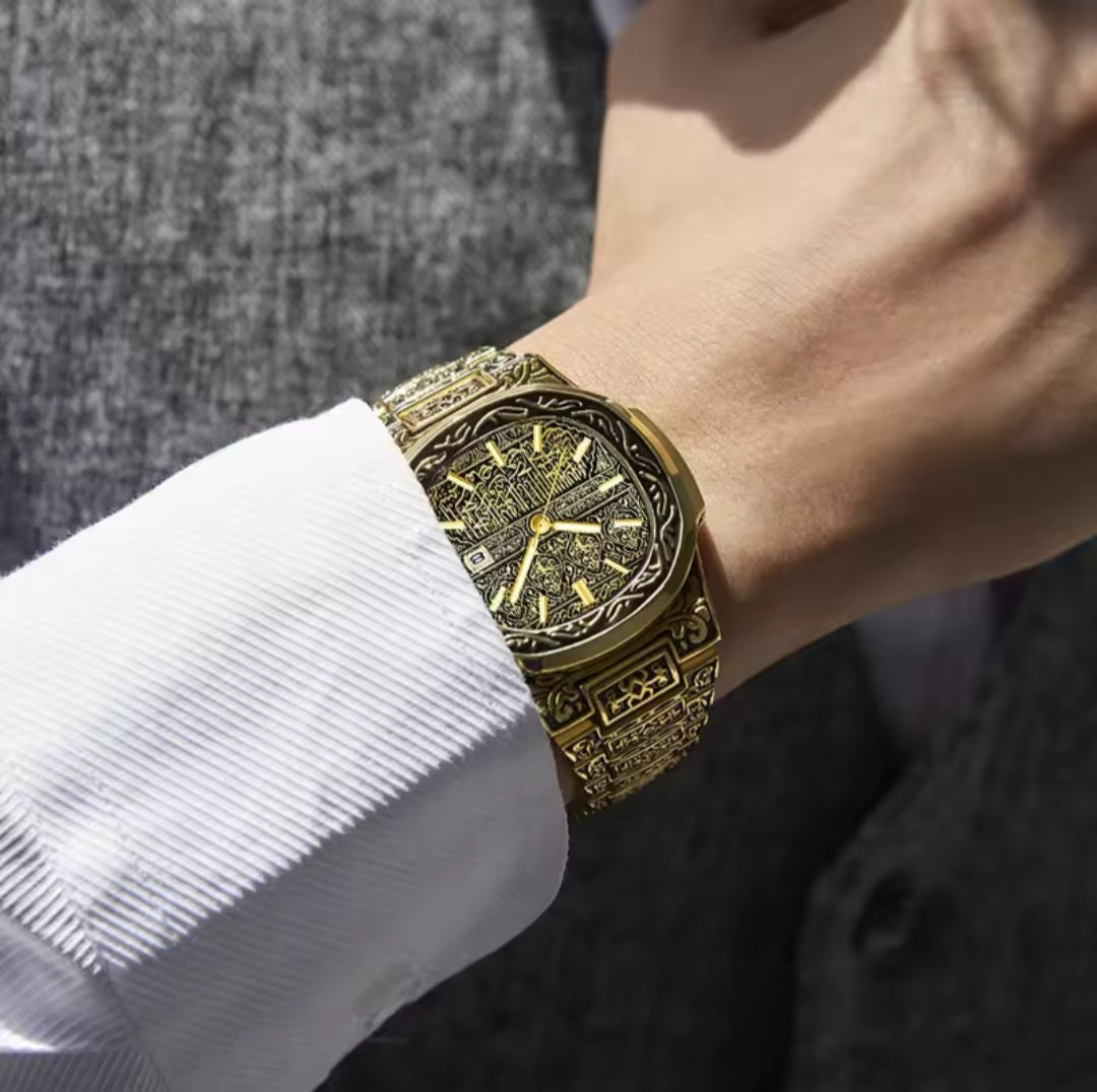 Luxury Men’s Quartz Watch – Auto Calendar, Stainless Steel, Vintage Style