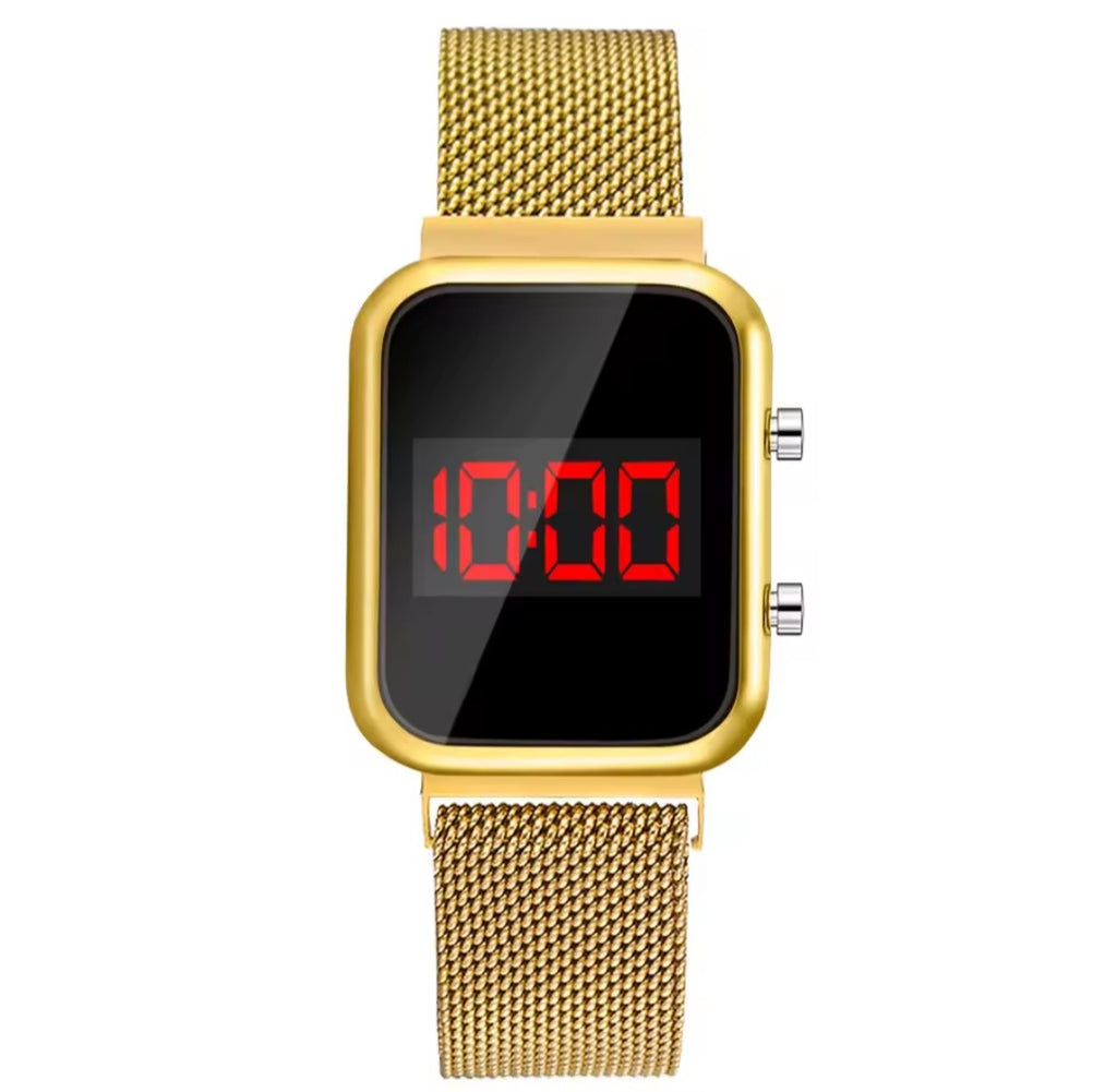 Women’s Rose Gold LED Digital Watch – Waterproof, Magnetic Mesh Band, Fashionable