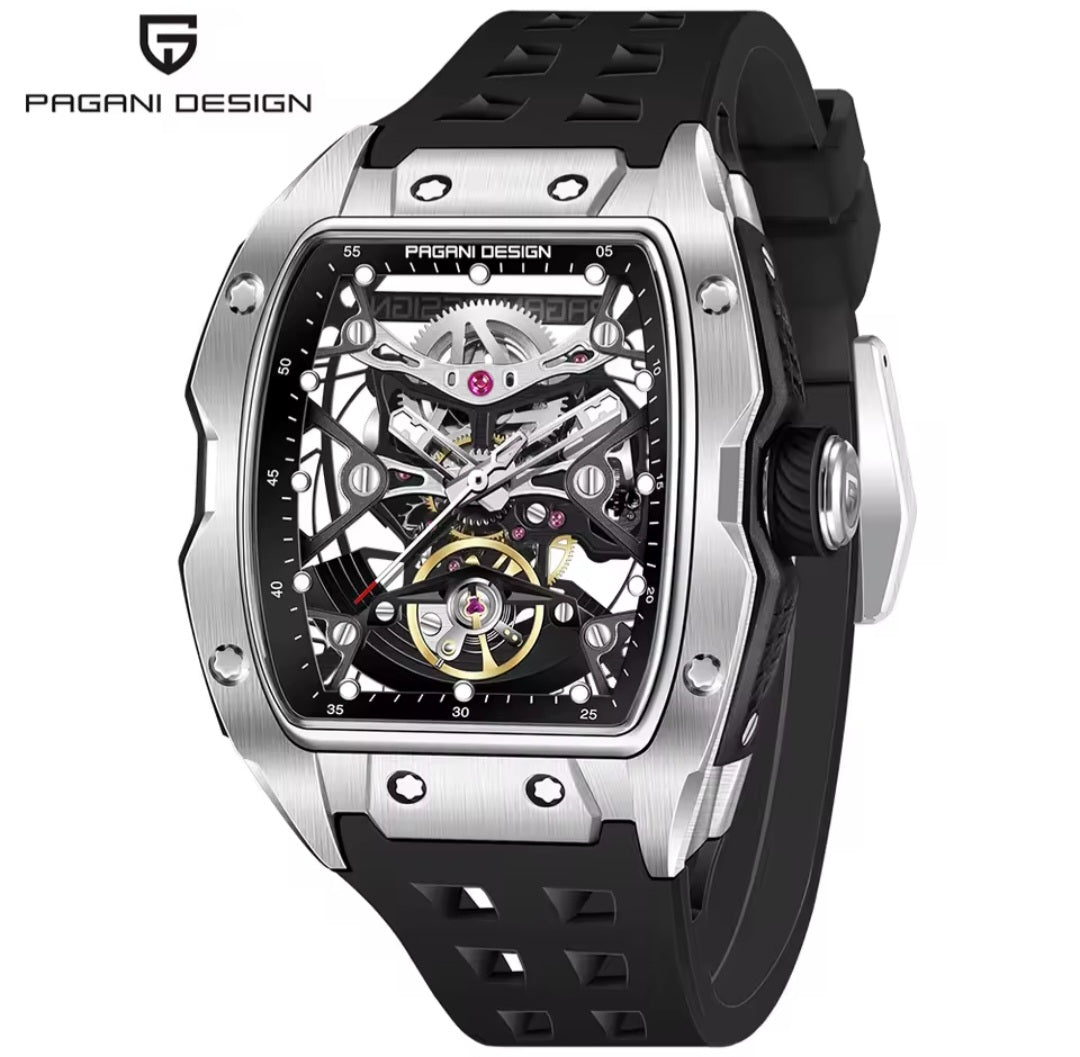 PAGANI DESIGN 42mm Skeleton Automatic Watch – Men’s Mechanical, Sapphire Glass, 50M Waterproof