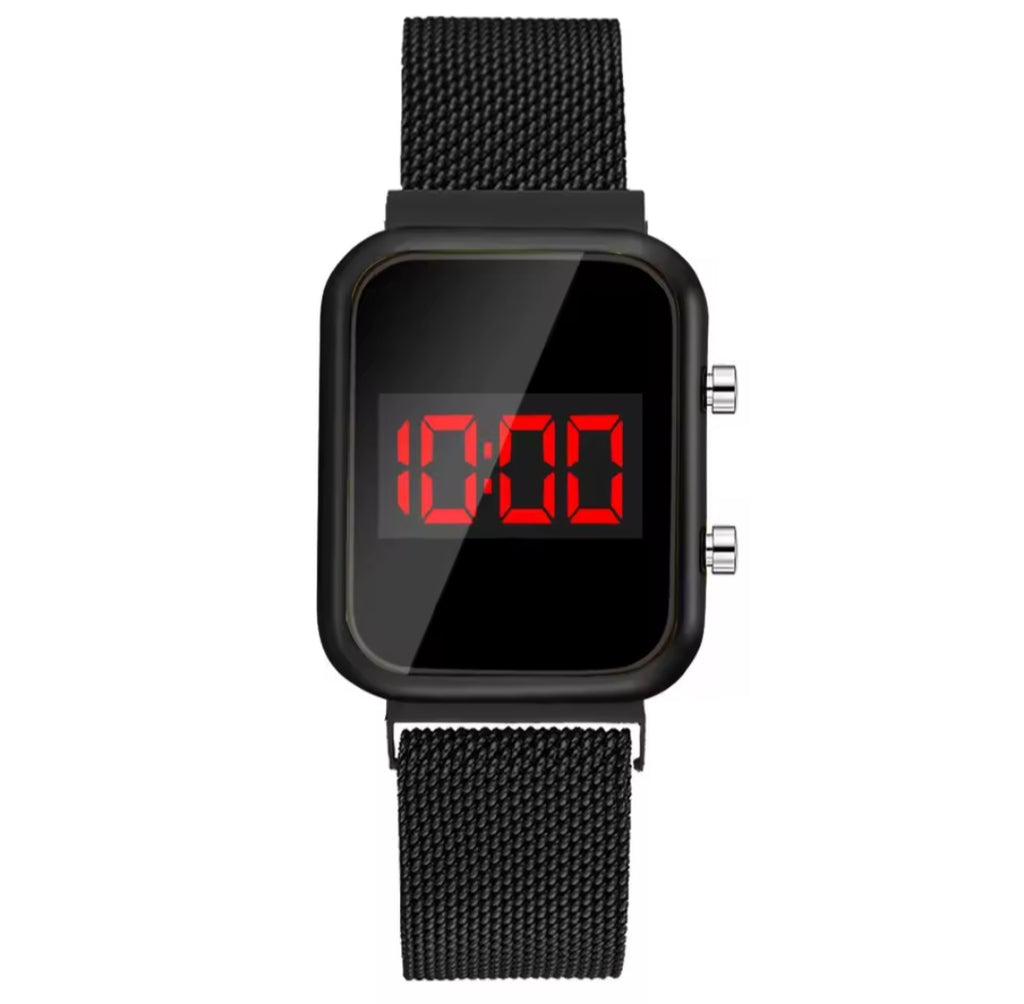 Women’s Rose Gold LED Digital Watch – Waterproof, Magnetic Mesh Band, Fashionable