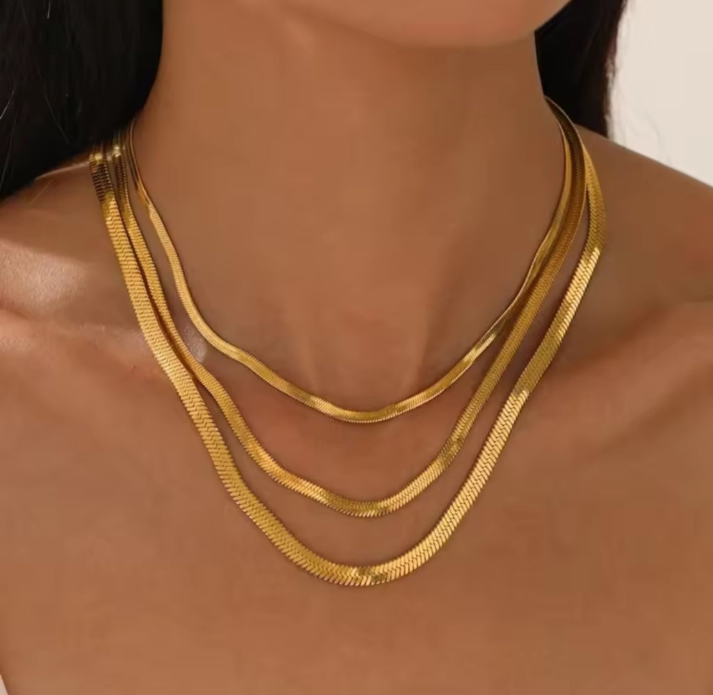 Gold Snake Chain Necklase - 925 Sterling Silver Herringbone Choker
